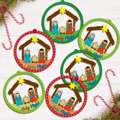 Jesus Birth Wood Pendant Vintage Nativity Scene Decorations Indoor Outdoor Craft Hanging Ornaments f