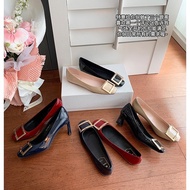 Grape Mom Three Heel High rv Square Toe Square Buckle Thick High Heel Commuter Shoes Women Flat Shoe