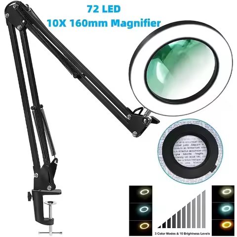 72LED 8X/10X NEW Illuminated Magnifier USB 3 Colors LED Magnifying Glass for Soldering Iron Repair/T