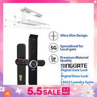 SINGGATE [Mega Bundle] PEARL WHITE Automated Smart Laundry System + Super Slim Digital Door Lock + Biometrics Digital Gate Lock | LS023 + FA007 + FM021