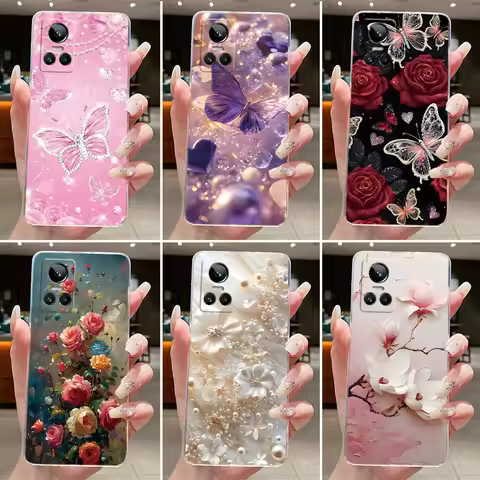 For Realme GT Neo 3 Case RMX3561 RMX3560 Cover Fashion Butterfly Flowers Soft Silicone Phone Case Fo