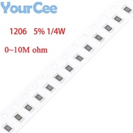 100pcs 1206 SMD Resistor 5% 1/4W 0~10M 910K 820K 820R 82R 750K 680K 68R 62R 56K 560R 510R 5.6K 4.7M 