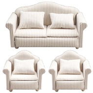 Hello Miniature Furniture 1/12 Scale Sofa 3-piece set B-grade with some translation issues/Dollhouse Two-seater One-seater Single Cushion White Beige Stripe Fabric Doll Doll Goods 2311mini33