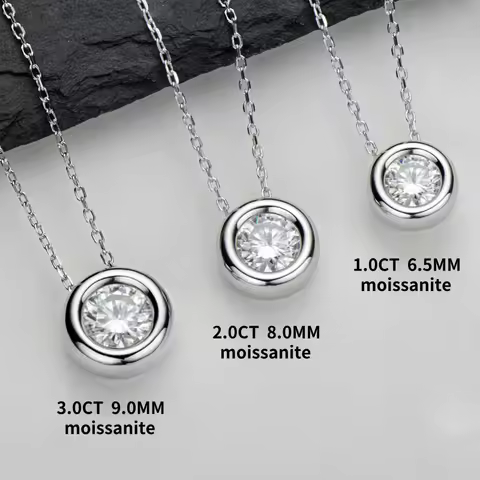 1ct 2ct 3ct D VVS1 Bezel Moissanite Bubble Pendant Necklace for Women Men 100% 925 Silver 18K Rose G