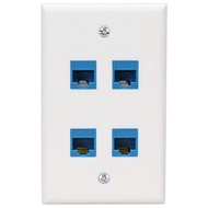 Ethernet Wall Plate 4 Port Wall Plate Female-Female Compatible with for Cat7/6/6E/5/5E Ethernet Devices -Blue