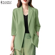 ZANZEA Elegant Korean Style 3/4 Sleeve Plain Color Blazer