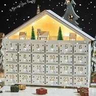Wood Advent Calendars Christmas House LED Lights 24 Days Countdown Storage Organization Figurines Ro