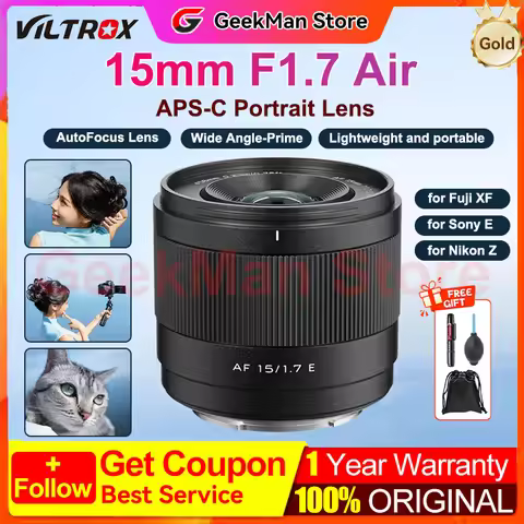 New Viltrox 15mm F1.7 Air APS-C AutoFocus Lens Portrait Lens for Sony ZVE10 A6400 A6500 A7C2 Fuji X-