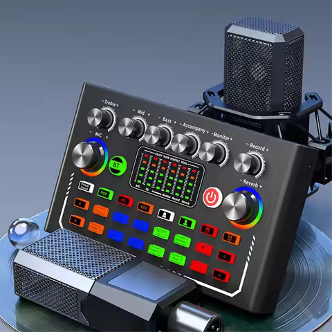 AB20-F009 Audio Mixer Live Sound Card with DJ Mixer Effects and Studio Equipment Voice Changer Podca