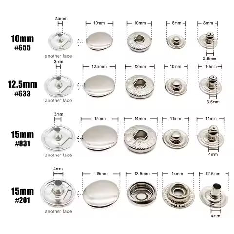 25sets #655 #633 #831 #201 Metal No Sewing Snap Fastener Button Press Popper Stud Leather Bag Clothe