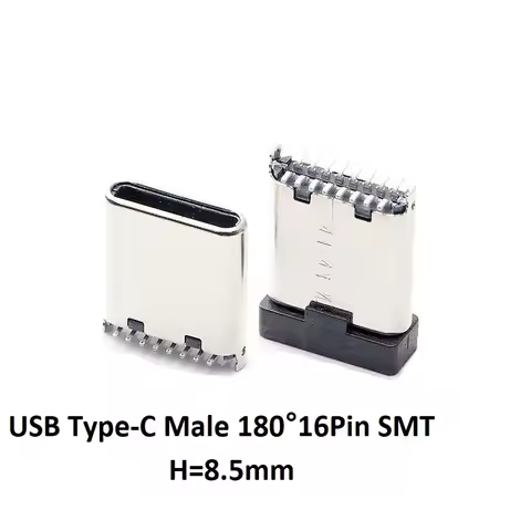 10pcs Type C Connector 16Pin SMT H=8.5mm Male 180° Vertical USB C Type C Connector Charging Socket D