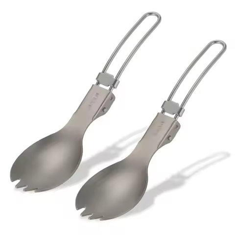 Lixada Half Polished Titanium Folding Spork Lightweight Outdoor Dinner Spork Flatware for Travel Cam