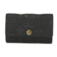 LOUIS VUITTONMulticles 6 目前型號 LV 標誌花朵黑色按扣 6 鑰匙鉤雙折鑰匙包，帶 RFID IC 晶片，全新未使用 Monogram Empreinte Noir 印花鑰匙