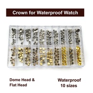 Waterproof Watch Crown Parts Replacement Assorted Gold &amp; Silver Dome Flat Head Watch Accessories Repair Tool Kit for Watchmaker