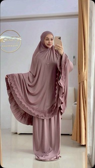 ชุดละหมาด ผ้าละหมาด ตะละกง TELEKUNG LAILA อัดพลีท แต่งลูกไม้เนื้อผ้า Viscose
