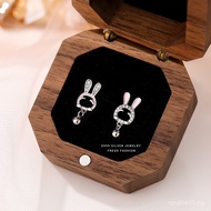 999 Small Fresh Micro-Inlaid Earrings Rabbit Cute ins Zircon Earrings Pure Silver Female Sweet Tempe