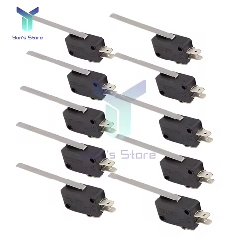 10Pcs Waterproof 250V 16A KW7-9 Small Micro Switch Stroke Two feet with metal long rod Limit micro s