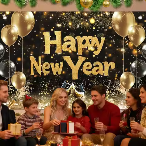 New Years Photo Backdrop 2D Print Golden Balloons Poster Backdrop 39x59in Happy New Year Sign 2026 f