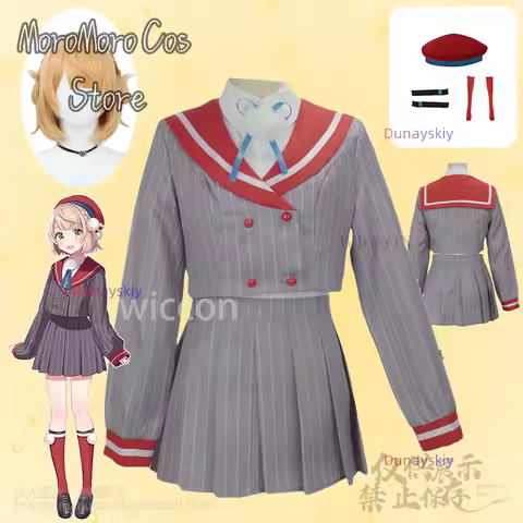 Vtuber 코스프레 Shigure Ui Anime Costume Jirai Kei Kawaii Uniform JK School Uniform Dress Lolita Hat Wig