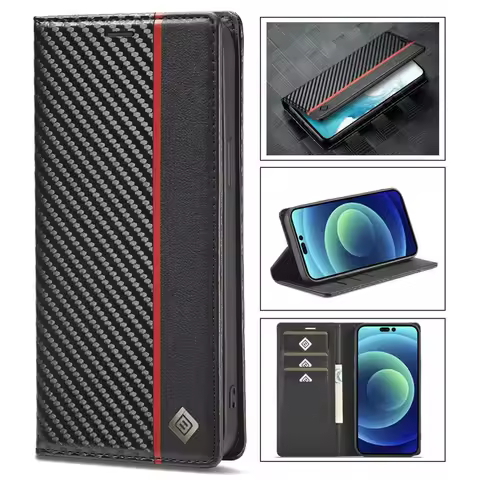 LC-imeeke Carbon Fiber Magnetic Wallet Case For Xiaomi Poco M6 Pro 4G C65 X6 X3 NFC X5 PocoX6 Pro 5G