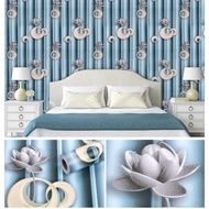 COMBO Roll 5 to 10 Meters Long Blue 3D lotus wallpaper Decal, size 45cm, pre-adhesive