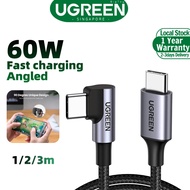 Ugreen USB C 60W Cable Quick Charge 3.0 Right Angled USB Type C Fast Charging&amp; Data Cable  for Samsung S9 S10 Plus