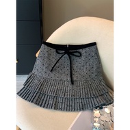 Slightly Fat mm Gray Thick Woolen Pleated Skirt Women Autumn Winter Style Berkeley a-Line Woolen Ple