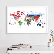 Map of The World Poster Jointed with Countries Flags Canvas Art Prints Creative Map Painting 807 Qia