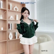 Áo khoác THUN GÂN nữ MOLADY có nón phối nỉ caro khoá kéo K493