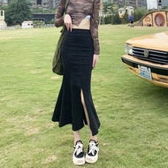 lovito skirt skirt plus size Plus Size Women's High-Waist Mid-Length Stretch Denim Skirt