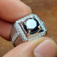 Cincin Pria Batu Black Moissanite Like Berlian Hitam Permata Mulia