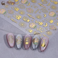 FLYTOP Bronzing Halloween Magic Nail Art Glitter Stickers Castle Wizard's Hat Ghost Pumpkin 3D Adhes