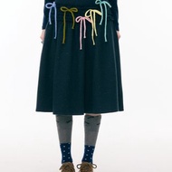 ziziFei''學院日記簿''木耳邊多色蝴蝶結高腰顯瘦中長款半身裙女