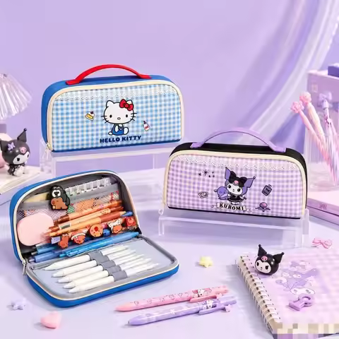 Sanrio Kuromi Cartoon Large Capacity Handheld Pen Bag Cute and High Beauty Cute Color ContrastingChe