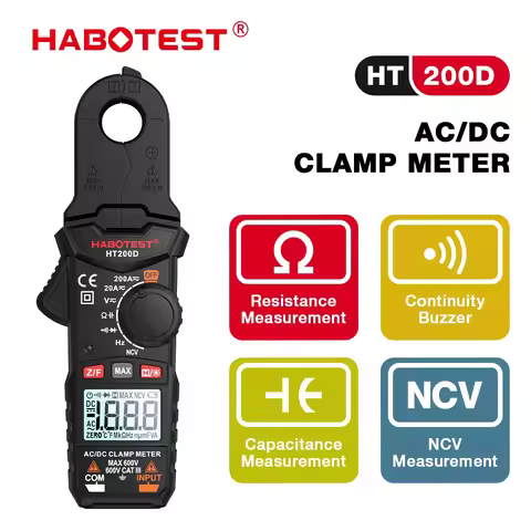 HABOTEST HT200D Digital Clamp Meter 2000 Counts True RMS NCV 600V Voltage 200A DC/AC Current Multime