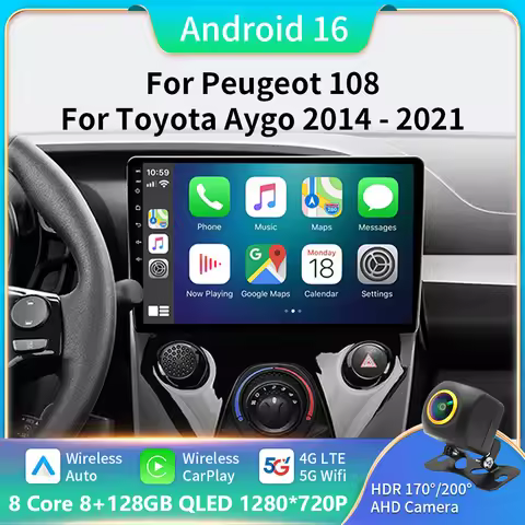 Android 16 Car Radio For Toyota Aygo Peugeot 108 Citroen C1 2014 - 2021 Auto Multimedia Player Stere