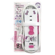 ♥小花花日本精品♥Hello Kitty坐姿蝴蝶結USB電源兩用六孔插座延長線手機充電居家外出旅遊23014602