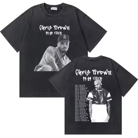 Washed Vintage Rapper Chris Brown 11:11 Tour Print T Shirt Men Women Hip Hop Harajuku T-shirts Male 