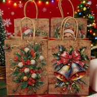 2/4/8Pcs Retro Christmas Kraft Paper Bag - Xmas Decoration Pouches - Bells, Boots - Santa Claus Shop