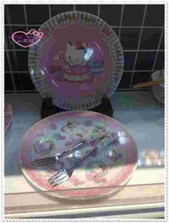 小花花日本精品♥ Hello Kitty 日本帶回 盤子 叉子組 新骨瓷 餐盤 /水果叉 粉馬卡龍11132608