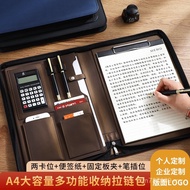 Information Bag Blue Leather A4 Writing Board Business Double Compartment Multifunctional Storage Fo