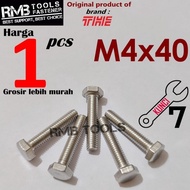 M4x40 Stainless Hex Bolt SUS 304 A2-70 BMS Key 7 Thread 0.70 FT M4