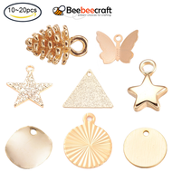 BeeBeecraft 10-20 pcs Brass Charms Pine Cone/Butterfly/Star/TriangleFlat Round Nickel Free Real 18K Gold Plated/Real Platinum Plated for Jewelry  Making