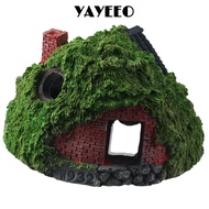 YAYEEO Aquarium Decoration, Thatched House Resin Hobbit House, Aquatic Simulation Betta Hideout Cave