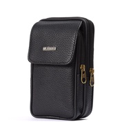 Leather Belt Pockets Mens Fashion Vertical Wallet Middle-aged and Elderly Outdoor Leather Mobile Phone Pockets