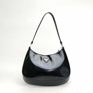 PRADA Cleo單肩包亮面皮革黑色牛皮銀扣肩背包