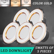 5 Pieces of 5 watts LED Downlight Round Pin Light Recessed Tri-color Power Saver Ceiling Led Light