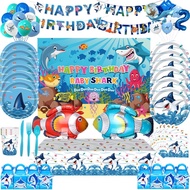 Shark Party Supplies Blue Ocean Shark Tableware for Boys Birthday Baby Shower Balloon Party Dinner Dessert Plates and Napkins