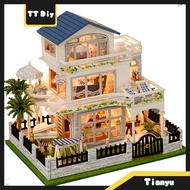 3D DIY Miniature House DIY Miniature, Doll House, European Style[Mini Blue Waltz Villa]