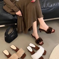 Yaoyao's High Heels Outer Wear Fashion All-Match Fur Shoes Women's Shoes Cotton Flip-Flops Fur Slipp